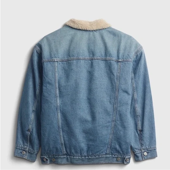 GAP Teen Oversized Denim Sherpa Jacket - Size 10 - Picture 5 of 9
